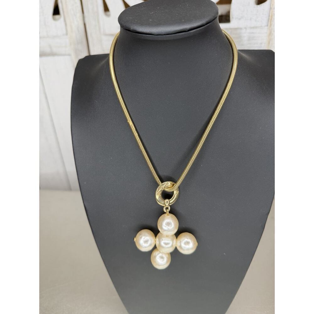 Vintage Agatha Paris Gold Tone Chunky Pearl Chain Collar Necklace Statement
